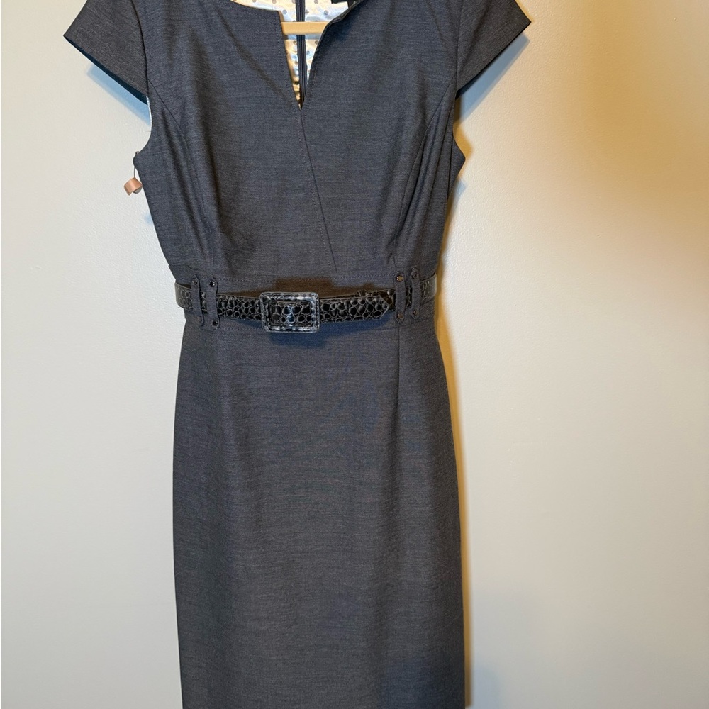 Tahari Elegant Gray Belted Dress Sz 4